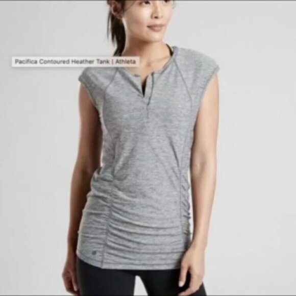 ATHLETA Pacifica Heather Gray Grey Contour Ruched 1/4 Zip Tank Top XS - Picture 1 of 12
